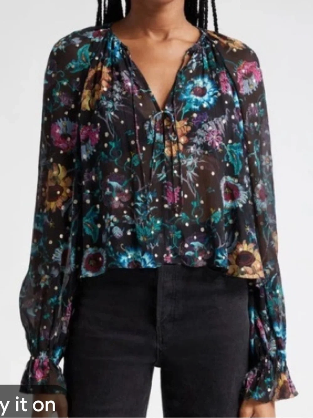 Ulla Johnson Bernadette Silk Blouse Black floral Iris Print size 2